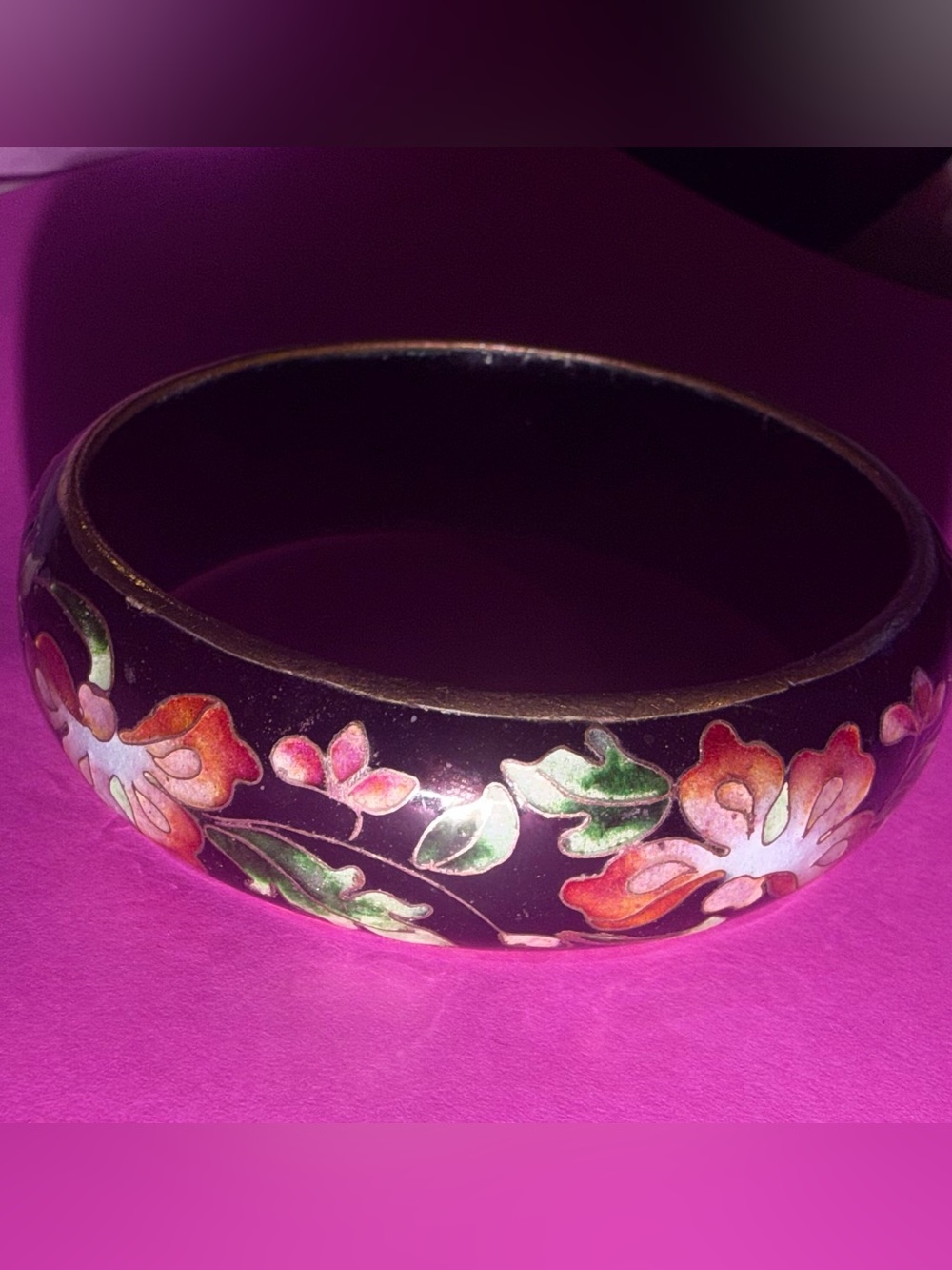 Wide vintage Chinese cloisonné enamel bangle bracelet